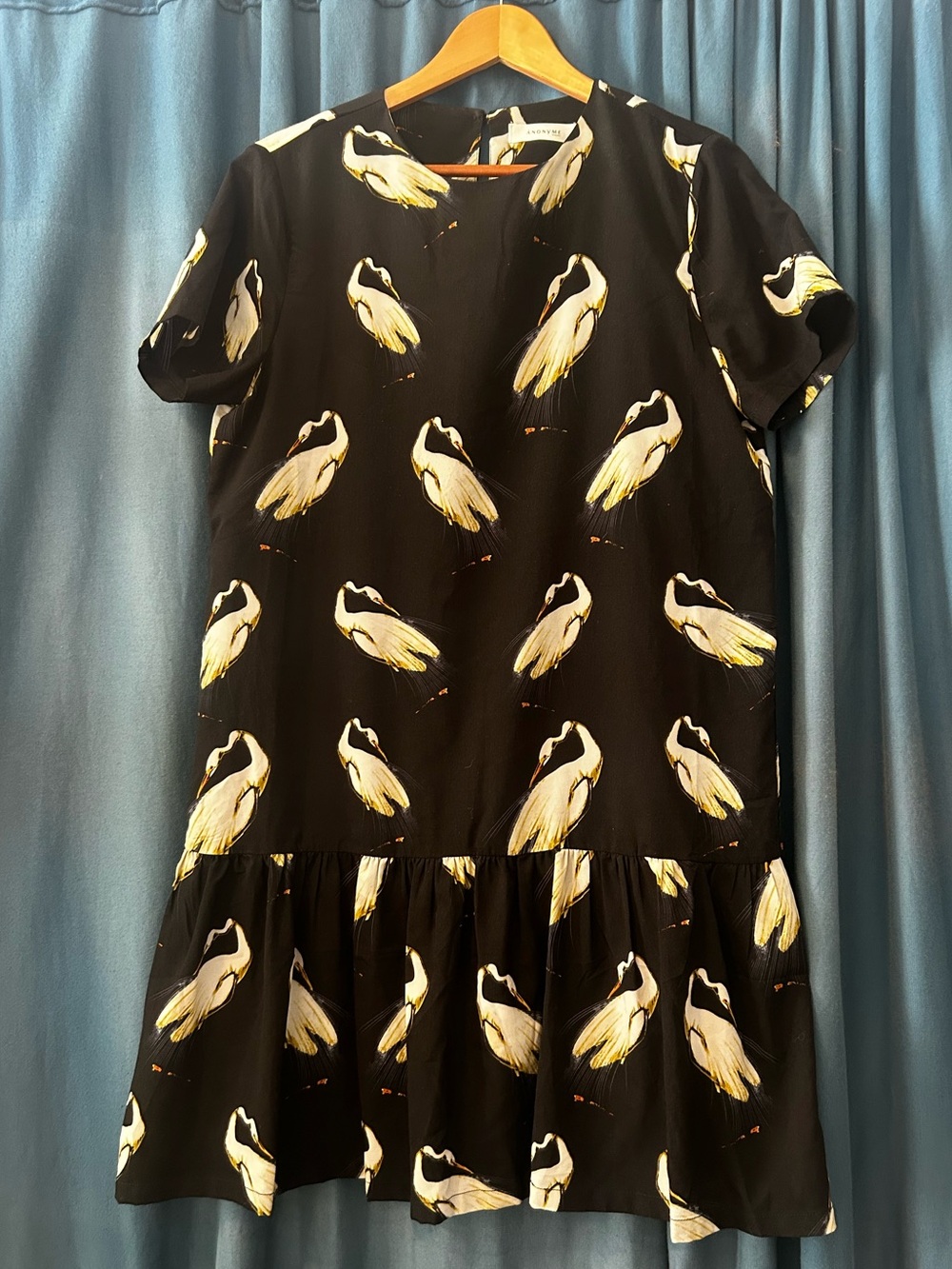 Dress with Yellow Crane or swan Print